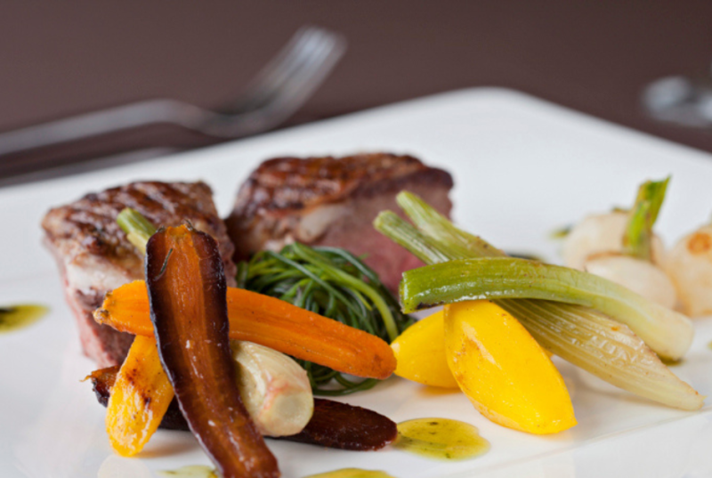 Roasted Rump of Lamb, Baby Veg, Mint Oil & Monks Beard