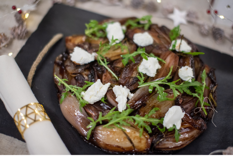 Shallot Tarte Au Tatin with Goats Cheese & Roquette