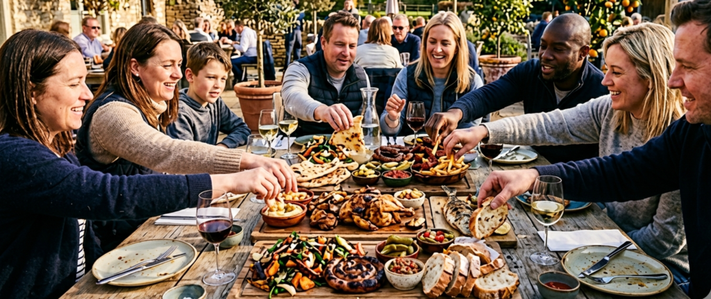 Grazing and sharing pub garden